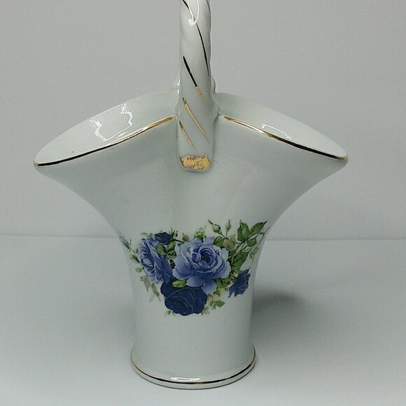 Purple Rose White Ceramic Basket Vase - Picture 2 of 6